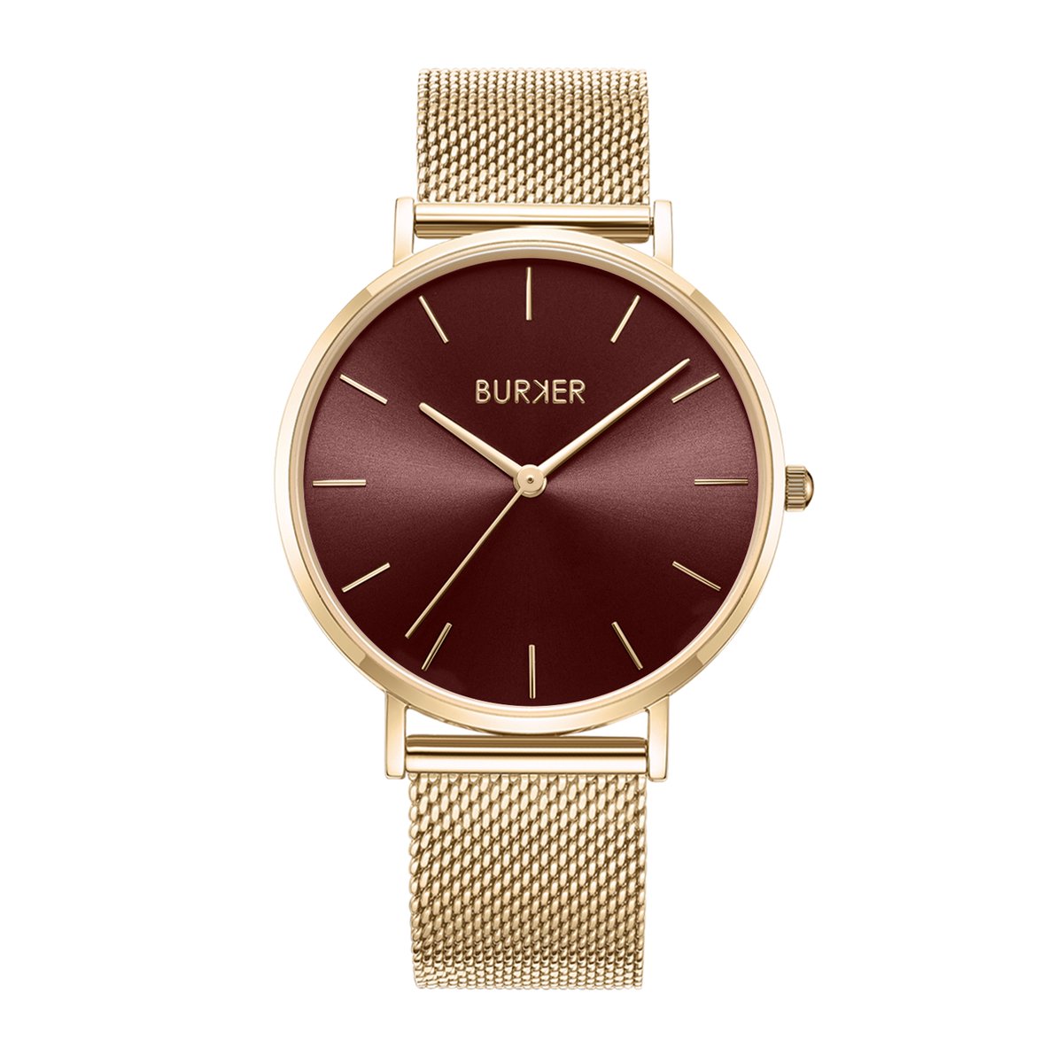 BURKER Ruby Horloge Dames - Rond - Goud Burgundy - Milanese Band - 38 mm