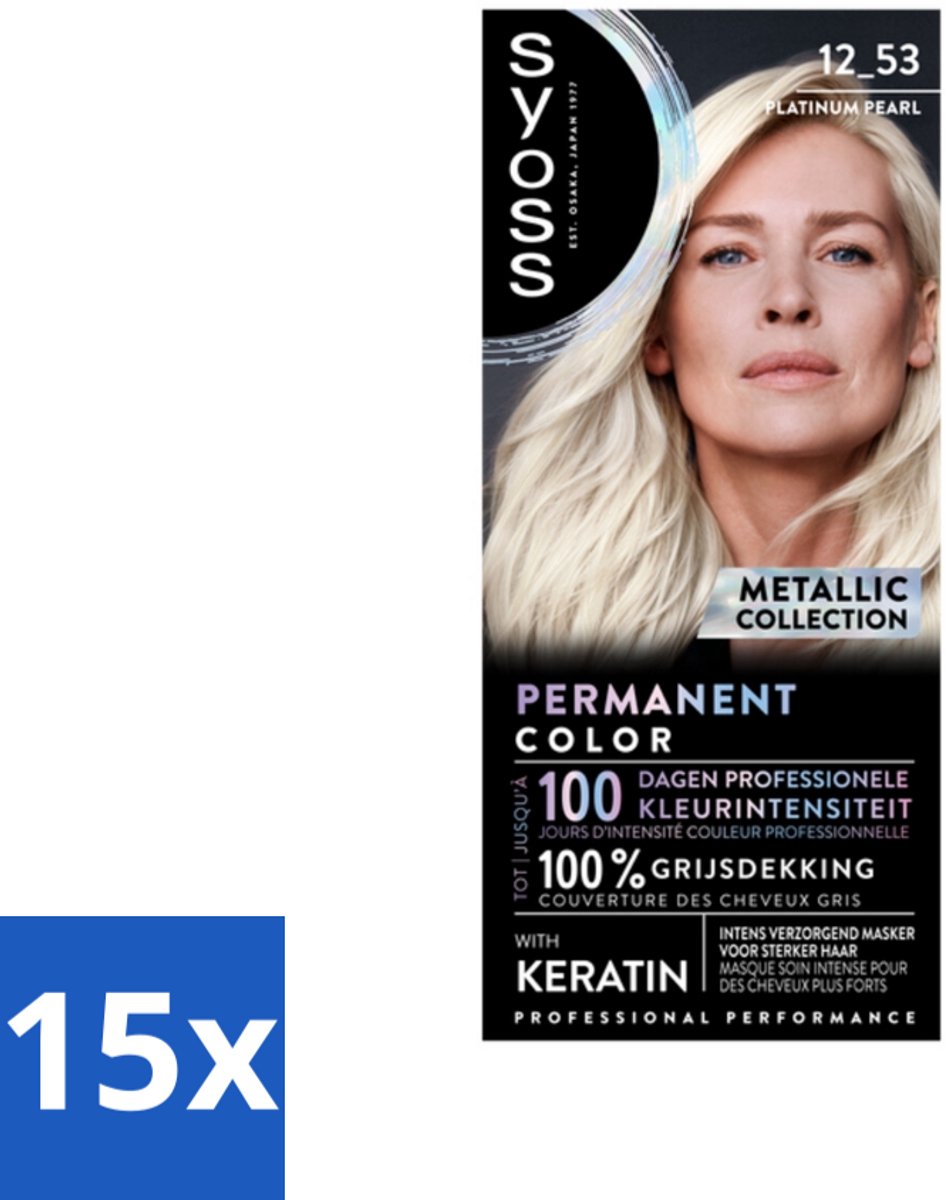 15 x SYOSS - Coloration 12-53 Platinum Pearl - Haarverf - Grijsdekking - Vermindert Haarbreuk - Haarverf - Grijsdekking - Permanent Haarverf - Keratine - Haarverf Grijs