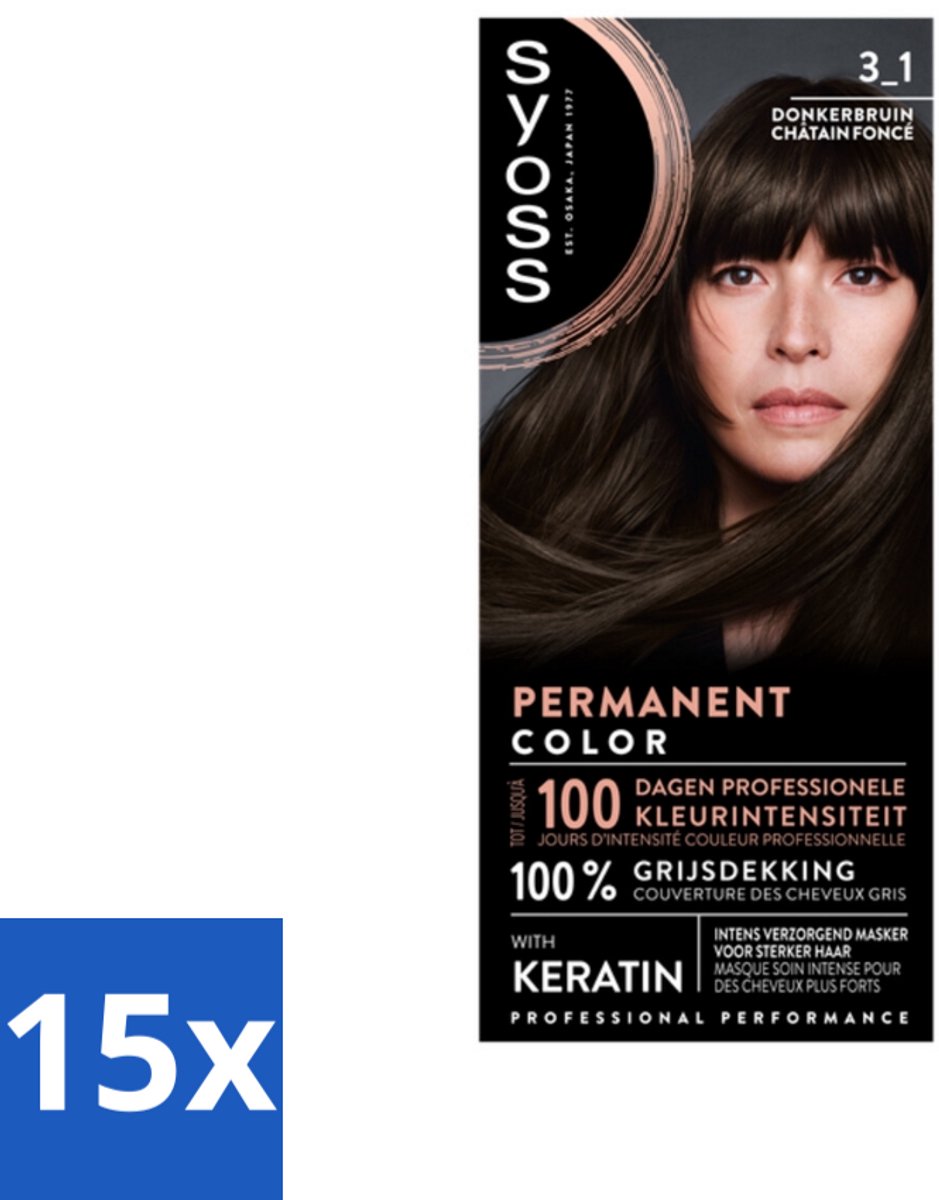 15 x SYOSS - Permanent Coloration 3-1 - Haarverf - Permanente Haarkleuring - Donkerbruin - Grijsdekking - Haarkleur - Permanent Coloration - Grijsdekking - Keratine-formule - Haarverf