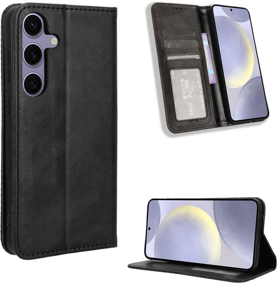 Mobigear Telefoonhoesje geschikt voor Samsung Galaxy S25 FE Hoesje | Mobigear Sensation Bookcase Portemonnee | Pasjeshouder voor 3 Pasjes | Telefoonhoesje voor Pinpas / OV Kaart / Rijbewijs - Zwart