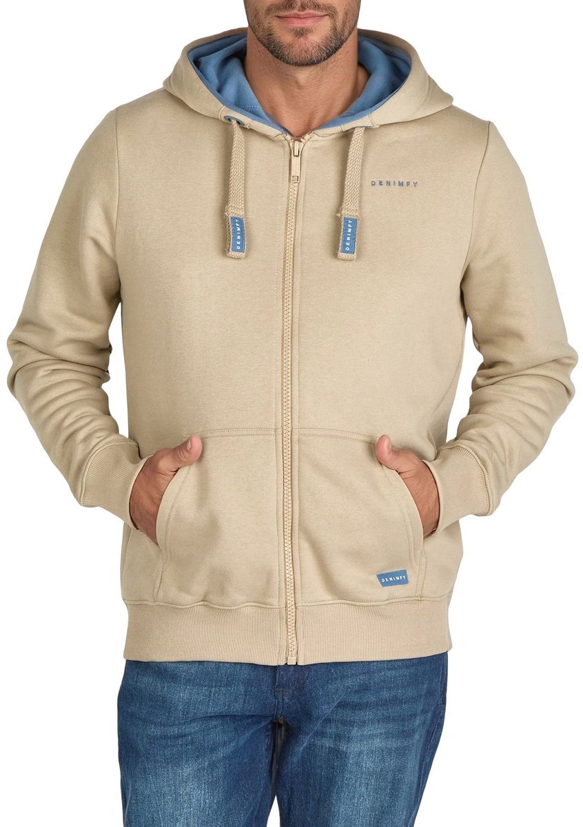 DENIMFY Heren Sweatjack DFLeo regular fit Beige L Volwassenen Hoodie Capuchon Sweatshirt