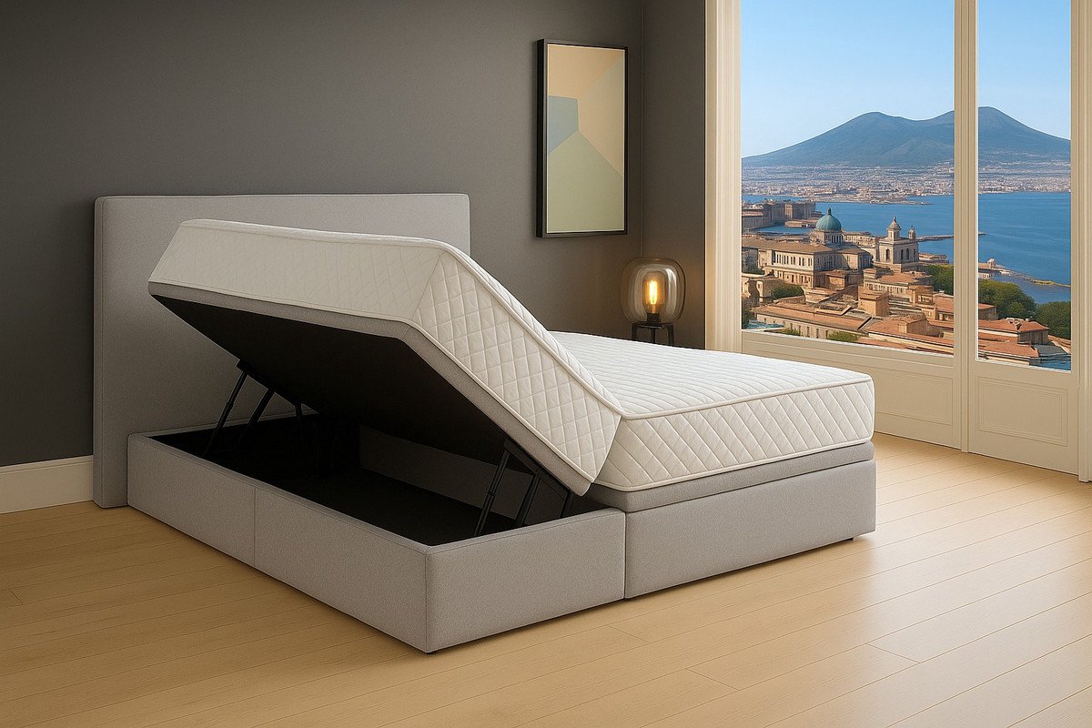 Boxspring FD Boxspring Bed met Opbergruimte Napoli 90x210 cm lichtgrijs Luxe Pocketvering Matras Stof