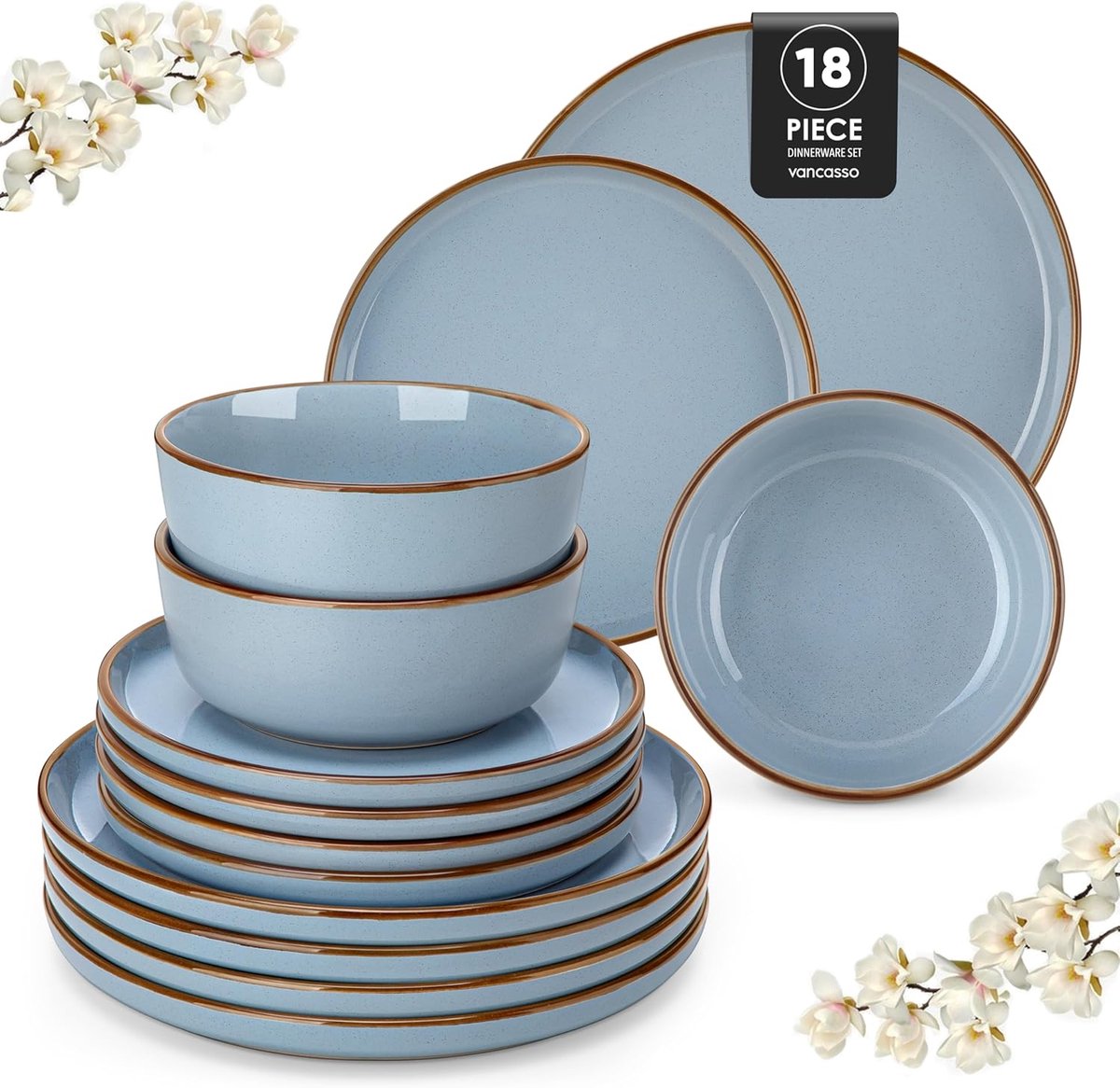 Modern Servies Set voor 6 Personen, 18-delig, Blauw, Vaatwasmachinebestendig