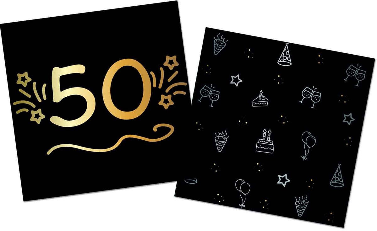 Folat - Servetten shining glam 50 jaar - 16 stuks - 33 x 33 cm