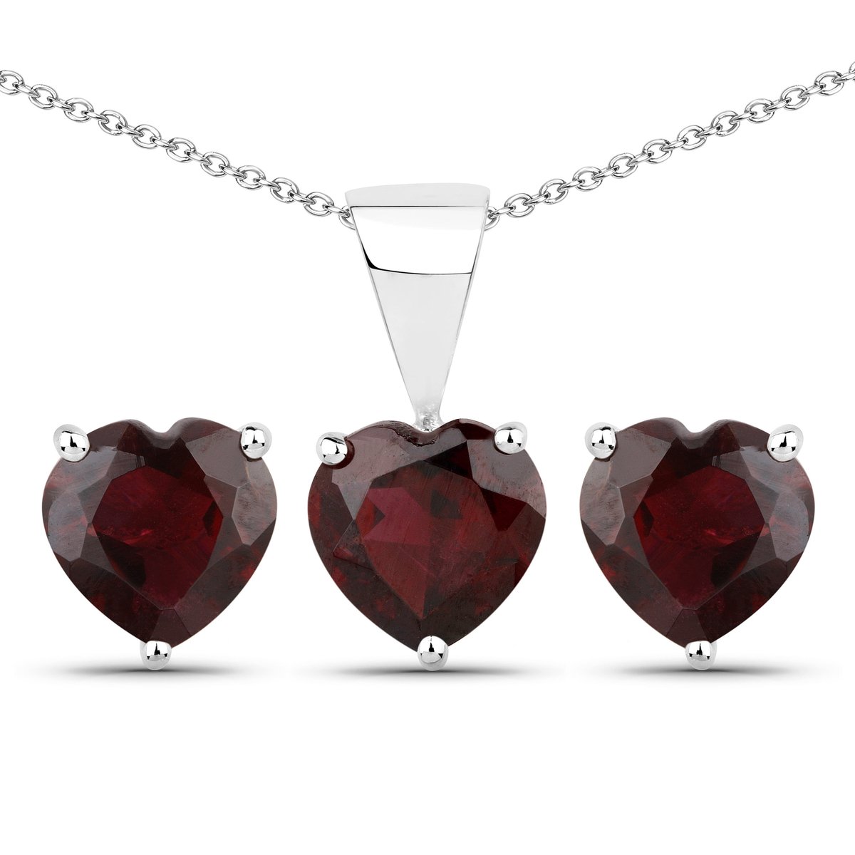 Vira Jewels Schmuck-Set Silber 925 rhodiniert Ohrringe und Halskette mit echtem Granat in Herzform