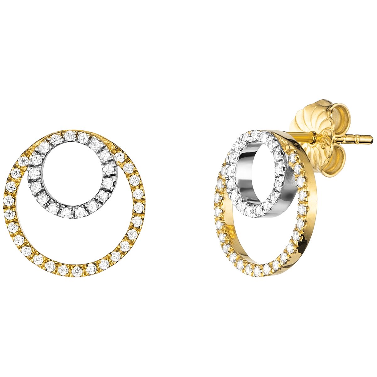 Julie Julsen Ohrstecker 925/- Sterling Silber rhodiniert/vergoldet rund 80 Zirkonia