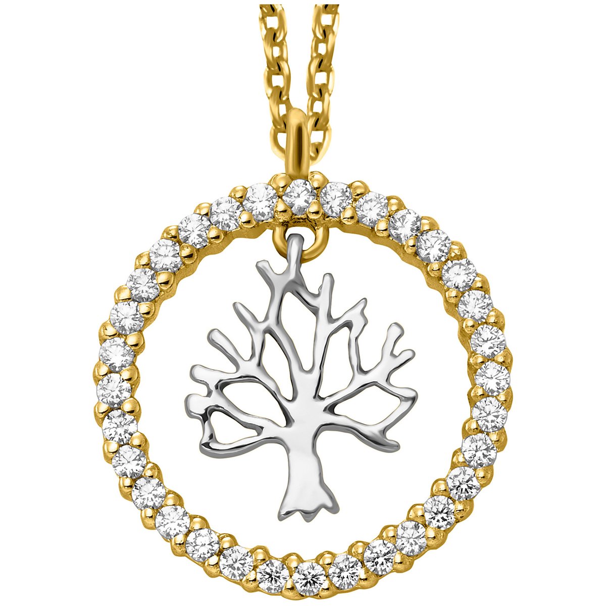 Julie Julsen Anhänger mit Kette 925/- Sterling Silber rhodiniert/vergoldet Lebensbaum Zirkonia
