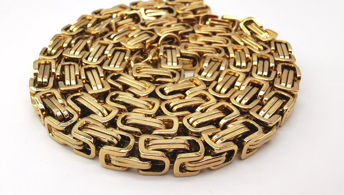 RVS - ketting - Goudkleurig - vierkant koningsschakel - ketting - L 70 cm - Br 6.5mmStoer- Statement.