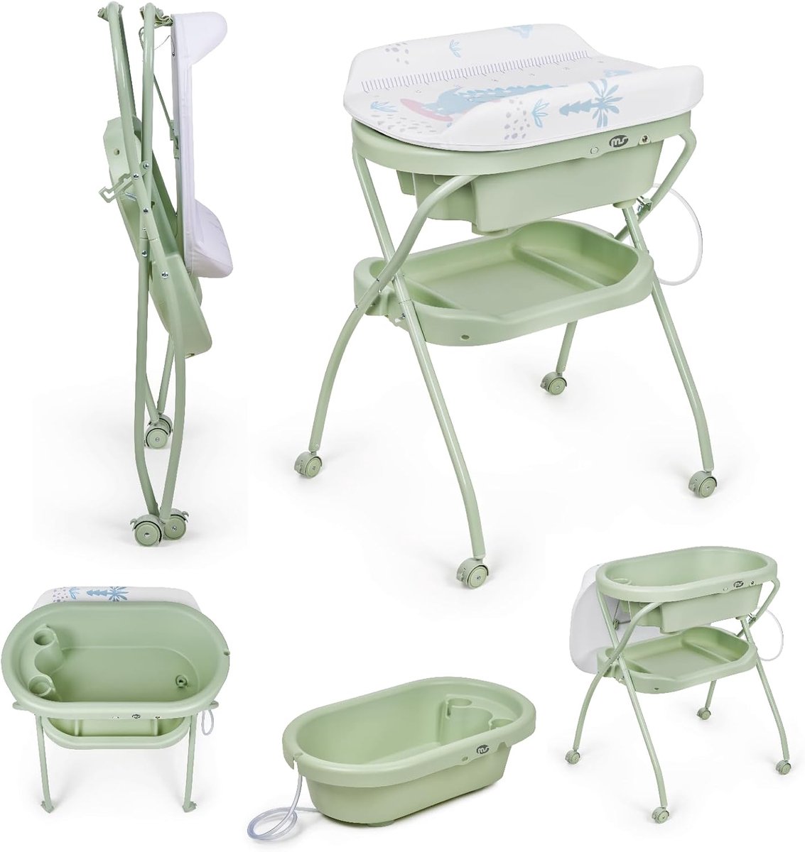 Image of 2-in-1 Babybad en Verzorgingstafel met Wielen en Organizer - Ergonomisch en Inklapbaar