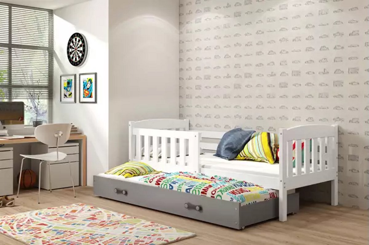 BMS - KUBUŚ Kinderbed - 80x160 cm - Met Matras en Lade - Wit/Grafiet
