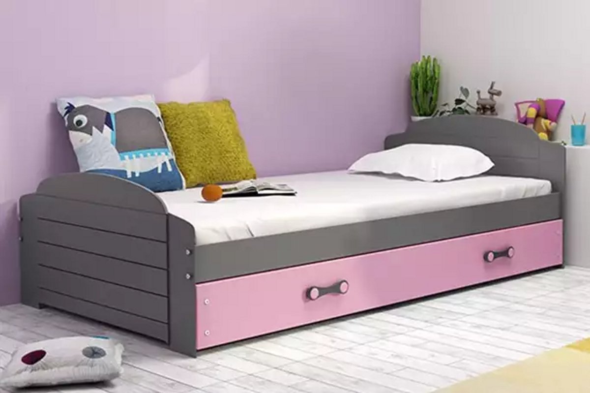 BMS - Single Youth Bed LILI - 90x200 - Graphite/Pink