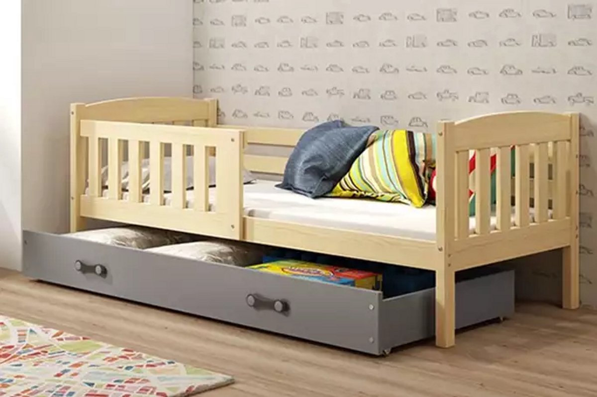 BMS - Kinderbed - 80x160 cm - Pine/Graphite - Met Matras en Lade
