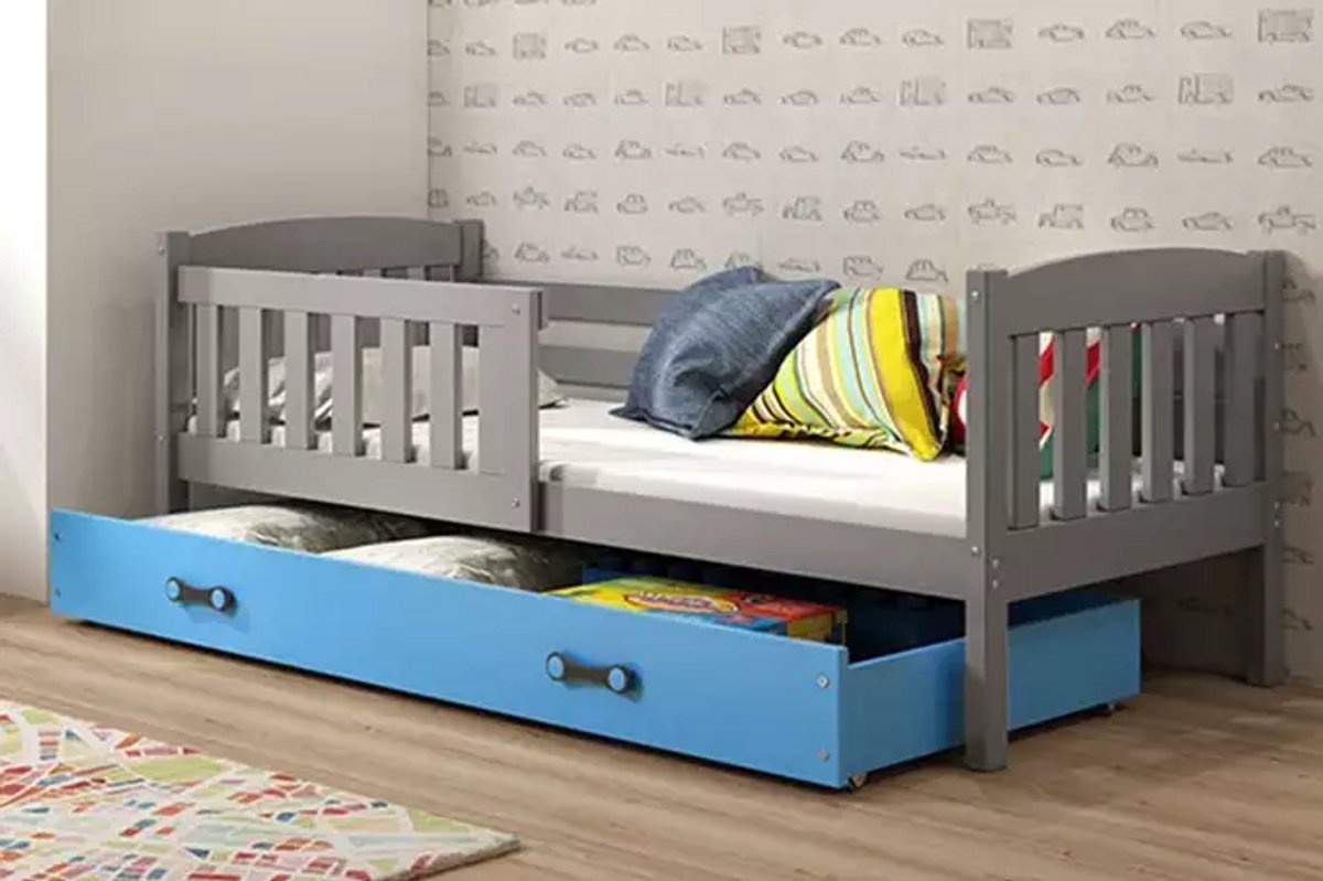 BMS - KUBUŚ - Bed 90x190 - Met Matras en Lade - Graphiet/Blauw