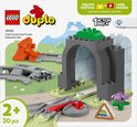 Detail van de LEGO Duplo treintunnel en rails uitbreidingsset, met tunnel en spoor.
