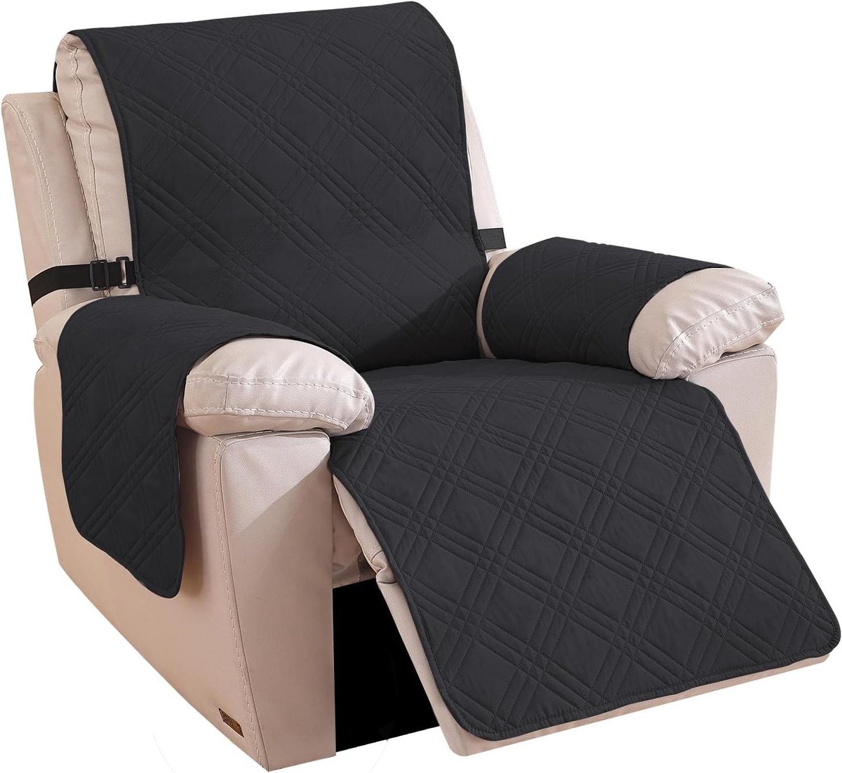 Allecto plus - Omkeerbare Hoes voor Fauteuil, Universeel Stoelbeschermer, Krasbestendige Relax Fauteuilbeschermer in Zwart en Khaki