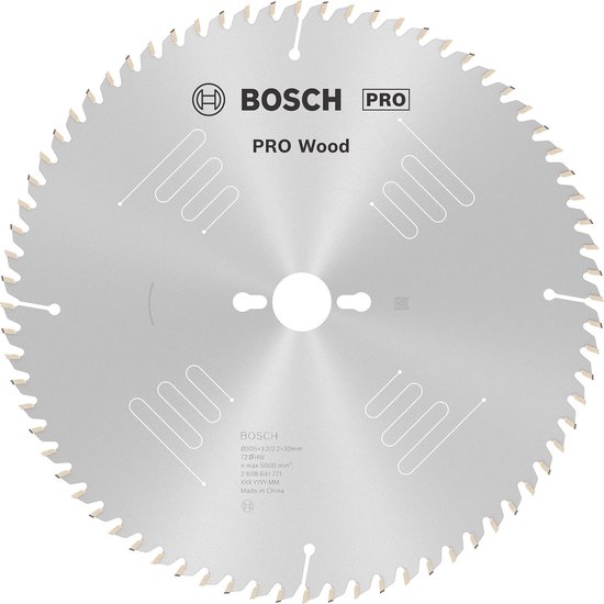 Bosch PRO Wood cirkelzaagblad, 305mm diameter, 3,2/2,2x30mm, 72 tanden, met "PRO" en "PRO Wood" logo's.
