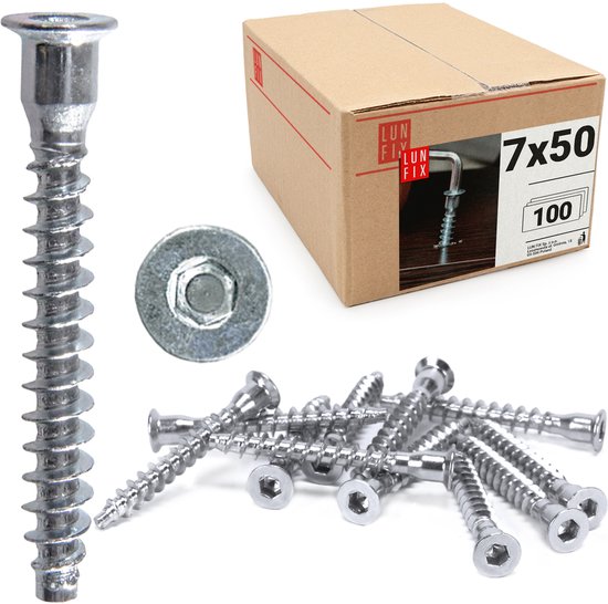 LUN FIX - Vis de fixation Zn blanc 7x50 - pour fixation de matériel - Wit - 100 pièces