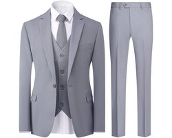 Allthemen - Heren Effen Eenknoops Dubbel Gespleten Pak Drie-delige Set - Voor Zakelijke - 3XL
