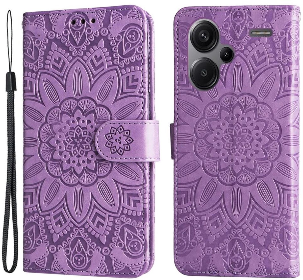 Xiaomi Redmi Note 13 Pro Plus Hoesje Zonnebloem Wallet Book Case Paars