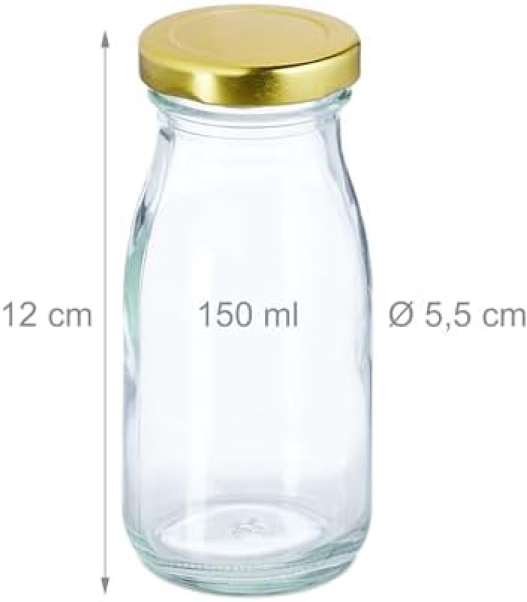 24 lege flessen, kleine glazen flessen van 150 ml, wit, TO43, met gouden sluiting, voor het vullen van melkflessen, sapflessen of als decoratieve vaas, inclusief etiketten
