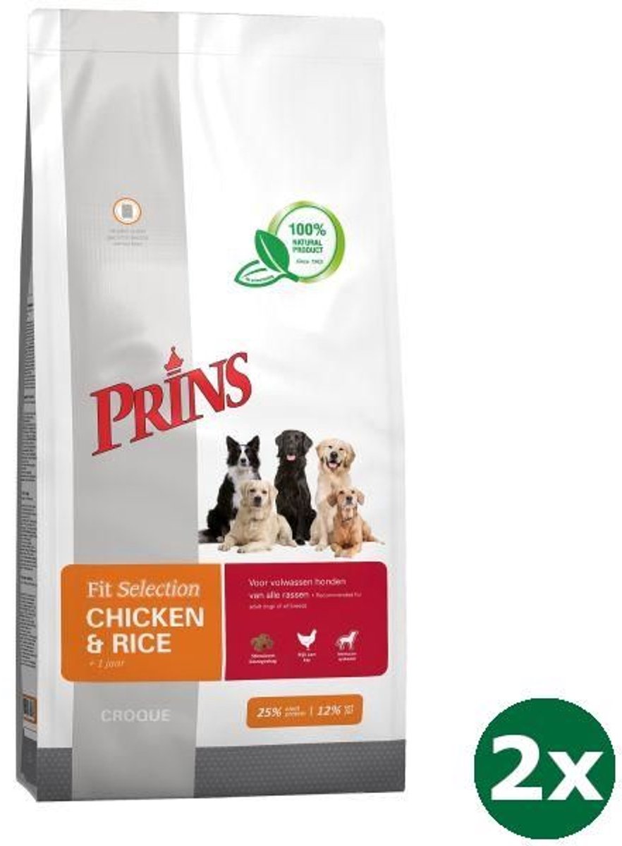 Prins 2x14 kg Prins fit selection kip / rijst hondenvoer