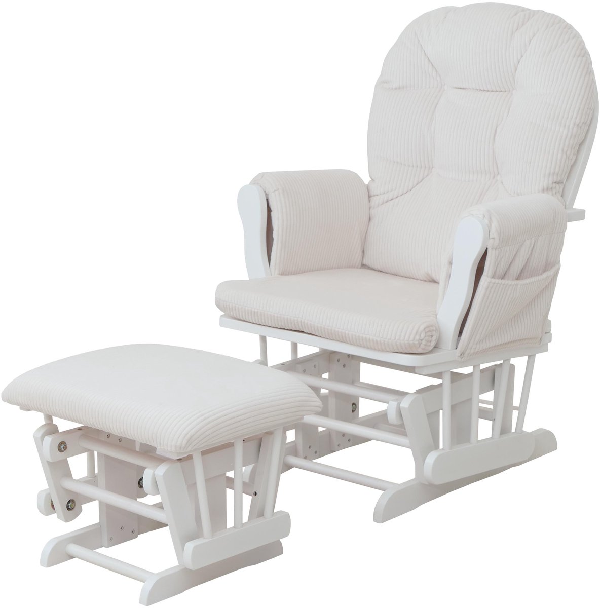 MCW Relaxstoel MCW-C76, schommelstoel, schommelstoel met voetenbankje, stof corduroy 320 g/m² ~ crème, frame wit