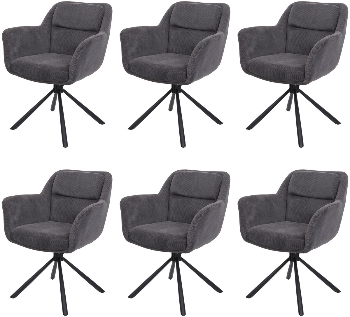 MCW Set van 6 eetkamerstoelen MCW-K33, keukenstoel Stoel, draaibare autostand, stof MVG ~ corduroy grijs