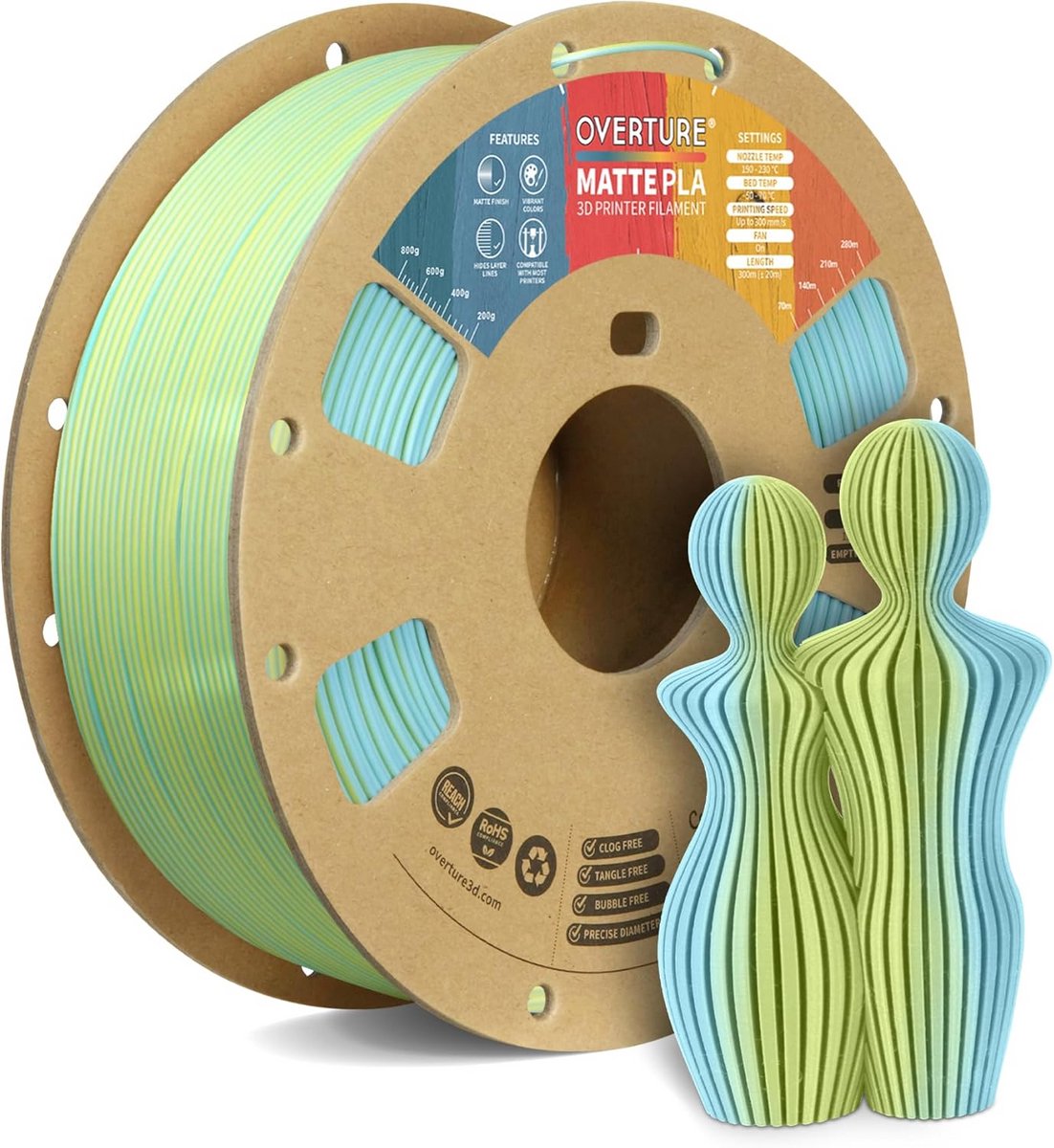 Matte PLA 3D Printer Filament 1.75mm Lichtblauw-Geel 1kg Duurzaam Materiaal