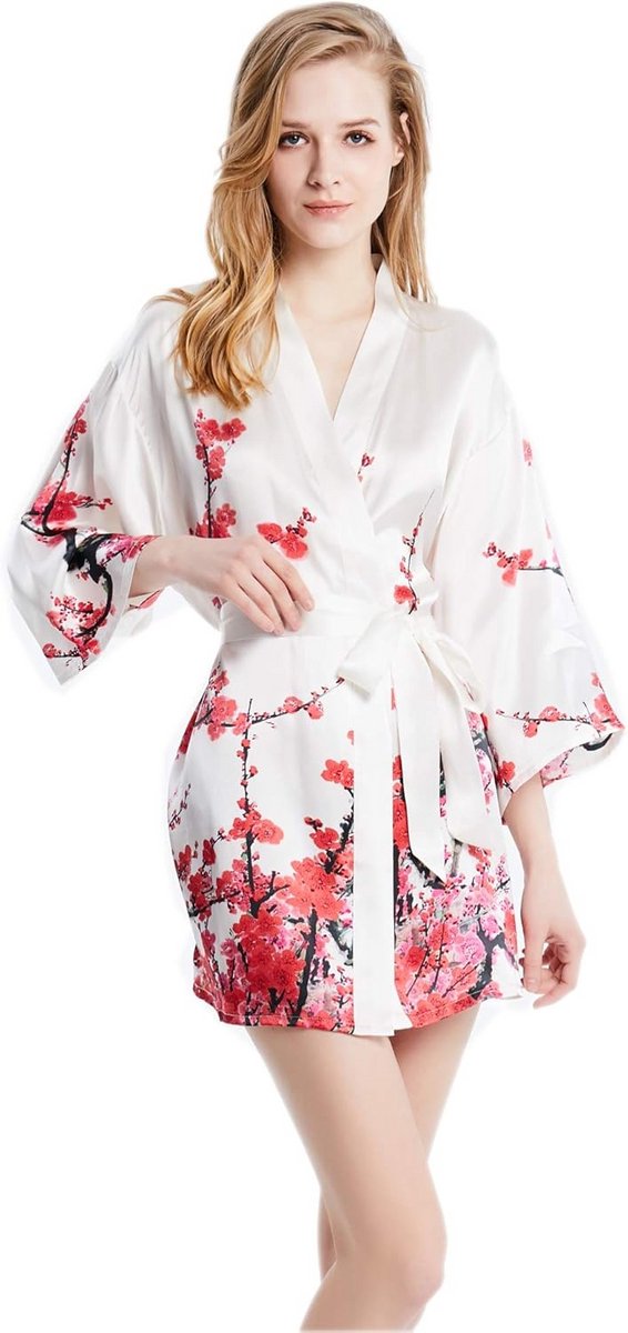 Elegante Zijden Kimono Jurk voor Dames Wikkelmodel