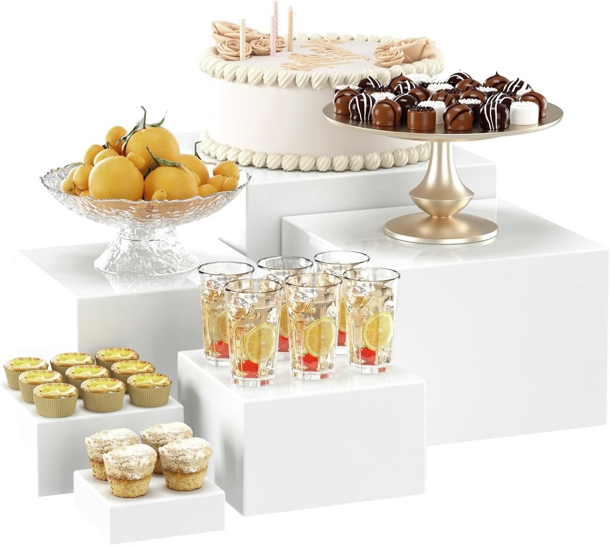 Set van 6 Witte Acryl Buffet Verhogingen voor Taarten en Displays