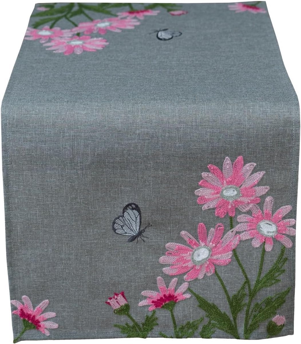 Witte Geborduurde Tafelloper met Rozen - Rechthoekige Tafeldecoratie voor Lente en Feest