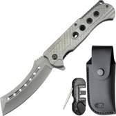 AdroitGoods Tactisch RVS zakmes met grijs metalen heft, incl. hoes en slijptool - Premium Tactisch Opvouwbaar Zakmes – 3.0 mm Dikke RVS Snede, Versterkte Anti-Slip Handgreep & Clip-Design voor Outdoor, Kamperen, Survival en Dagelijks Gebruik