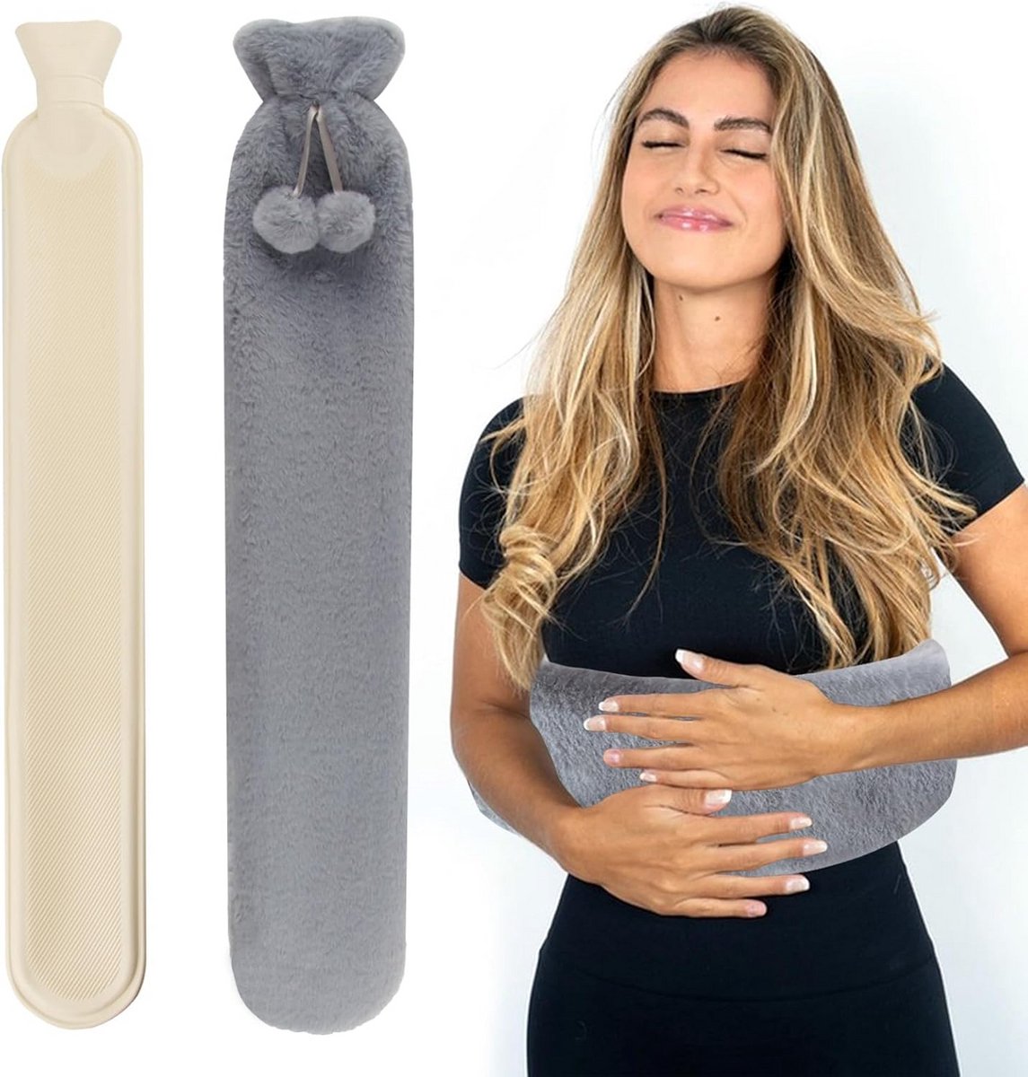 Lange Warmwaterkruik XXL met Zachte Hoes - 2 Liter Rubber - Voor Warmte & Pijnverlichting