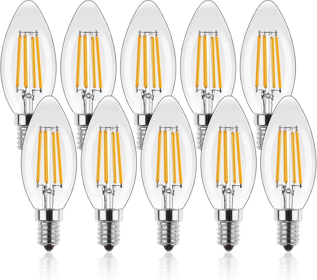 E14 Kaars Ledlampen Dimbaar Warm Wit 4W (Vervangt 40W) - Heldere Set van 10