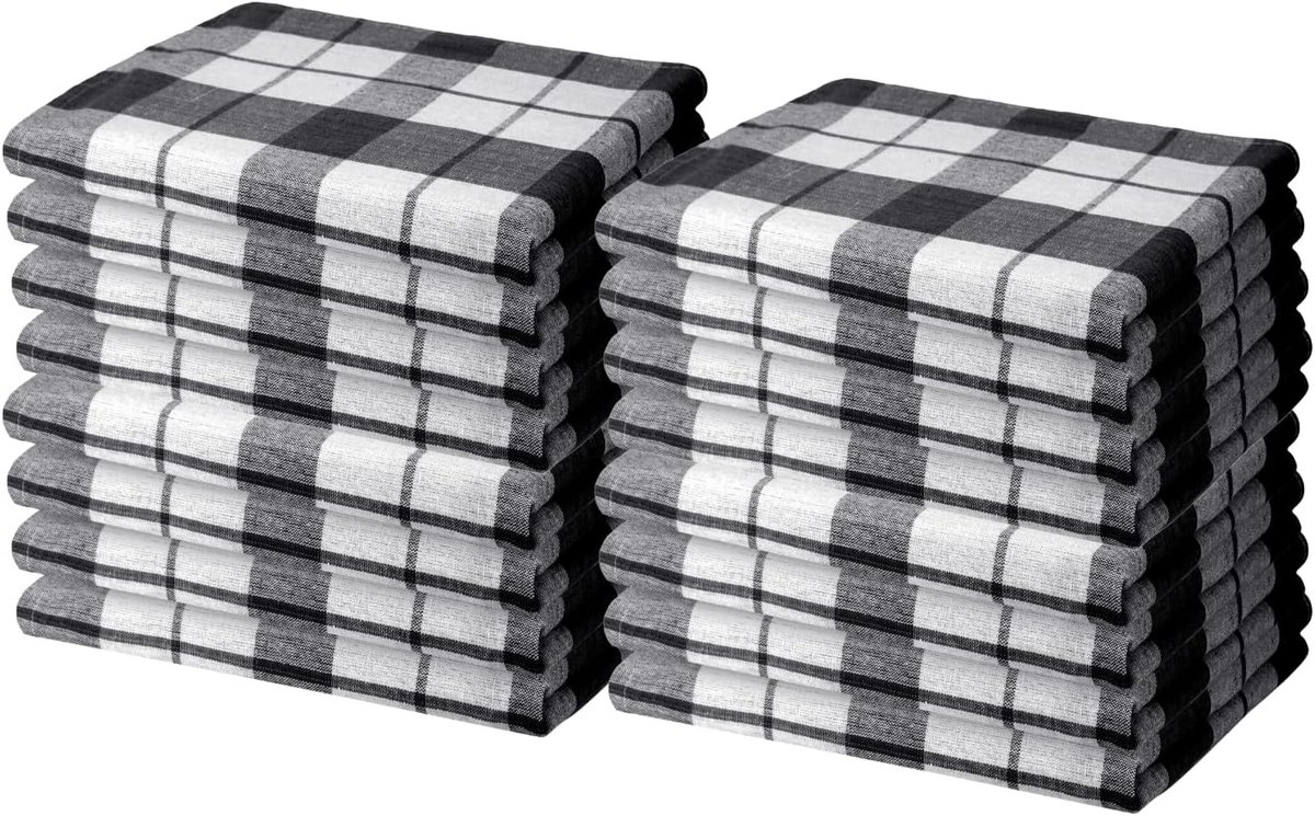 Set van 16 Keukendoeken 100% Katoen, Extra Absorberend Zwart 50x70 cm