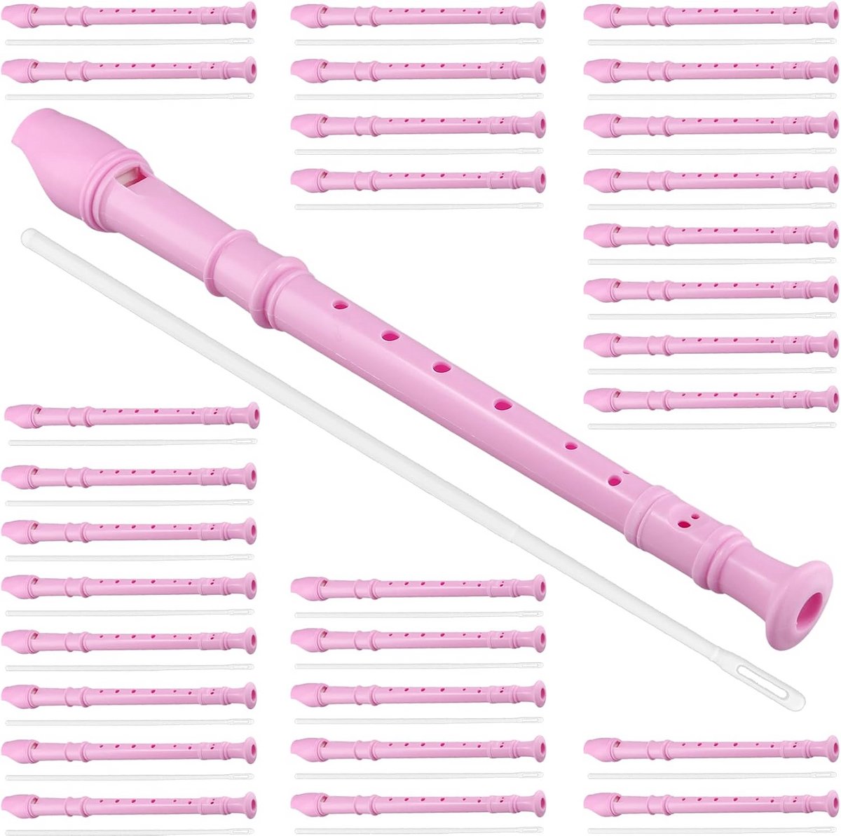 30 Stuks Sopraan Blokfluiten Roze – Incl. Reinigingsstok – Ideaal voor Beginners & Onderwijs