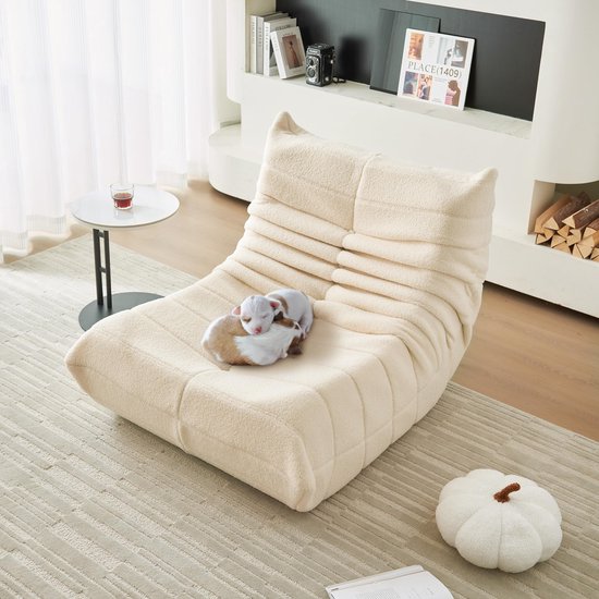 OKWISH Zitzak Stoel Voor Volwassenen - Teddyfleece Lounge Stoel Voor Woonkamer En Slaapkamer - Comfortabele Beanbag Fauteuil - Beige