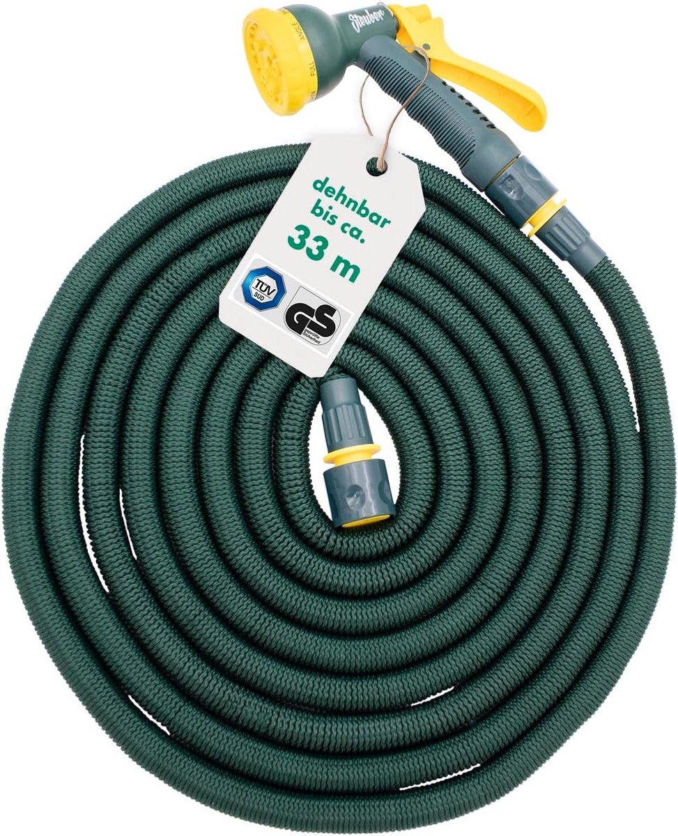 Flexibele tuinslang 33 meter met 8 standen sproeikop en adapters