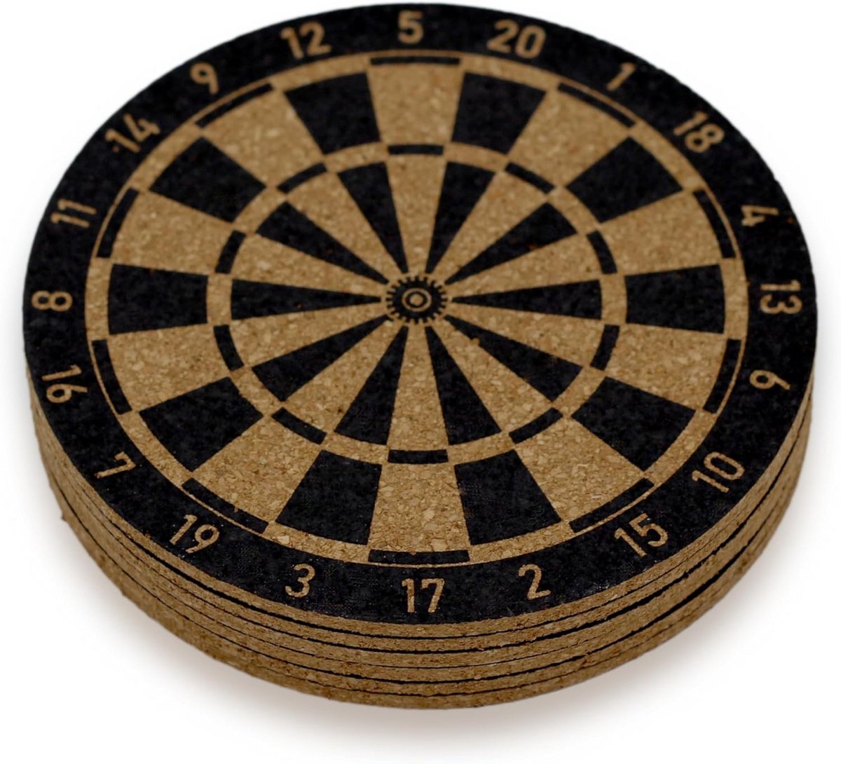 Set van 6 Kurken Onderzetters met Dartbord Design voor Glazen en Bekers