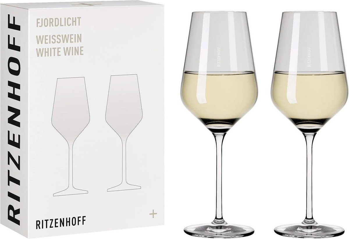 Set van 2 Witte Wijnglazen Kristalglas 380 ml met Grijs Kleurverloop