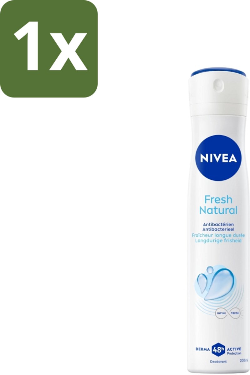 1 x Nivea - Deospray - Men - Fresh Natural - 48 Uur Lang Werkend - 200 ml - Deospray Mannen - Anti Transpirant - 48 Uur Bescherming - Frisheid - Natuurlijke Geur
