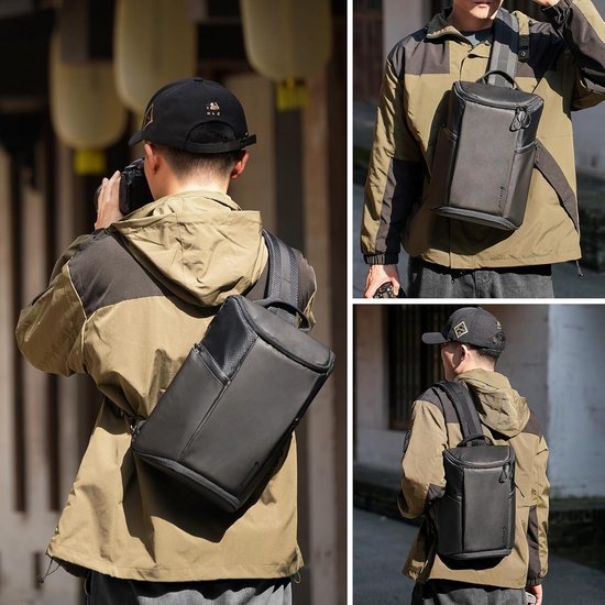 Besnfoto Cameratas Kleine Sling Bag Waterdichte Crossbody Schoudertas Case voor DSLR Spiegelloze Camera, Zwart