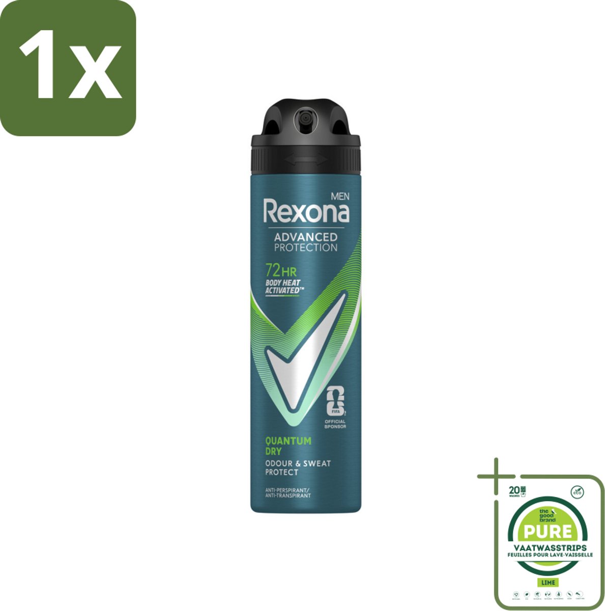 1 x Rexona Men Deodorant Spray Advanced Protection Quantum Dry 150 ml - Rexona Deodorant - Anti-transpirant - Deodorant Spray - Zweet Bescherming - Lichaamsgeur
