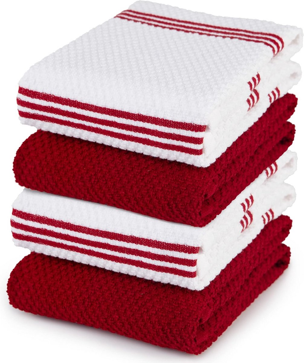 Set van 4 Absorberende Rood Katoenen Theedoeken - Keukenhanddoeken 40x71 cm