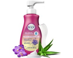Veet Gel Haarverwijderingscrème voor Gevoelige Huid - Met Aloë Vera & Vitamine E – Snelle, Zachte Haarverwijdering voor Benen, Armen & Gevoelige Zones 400ml