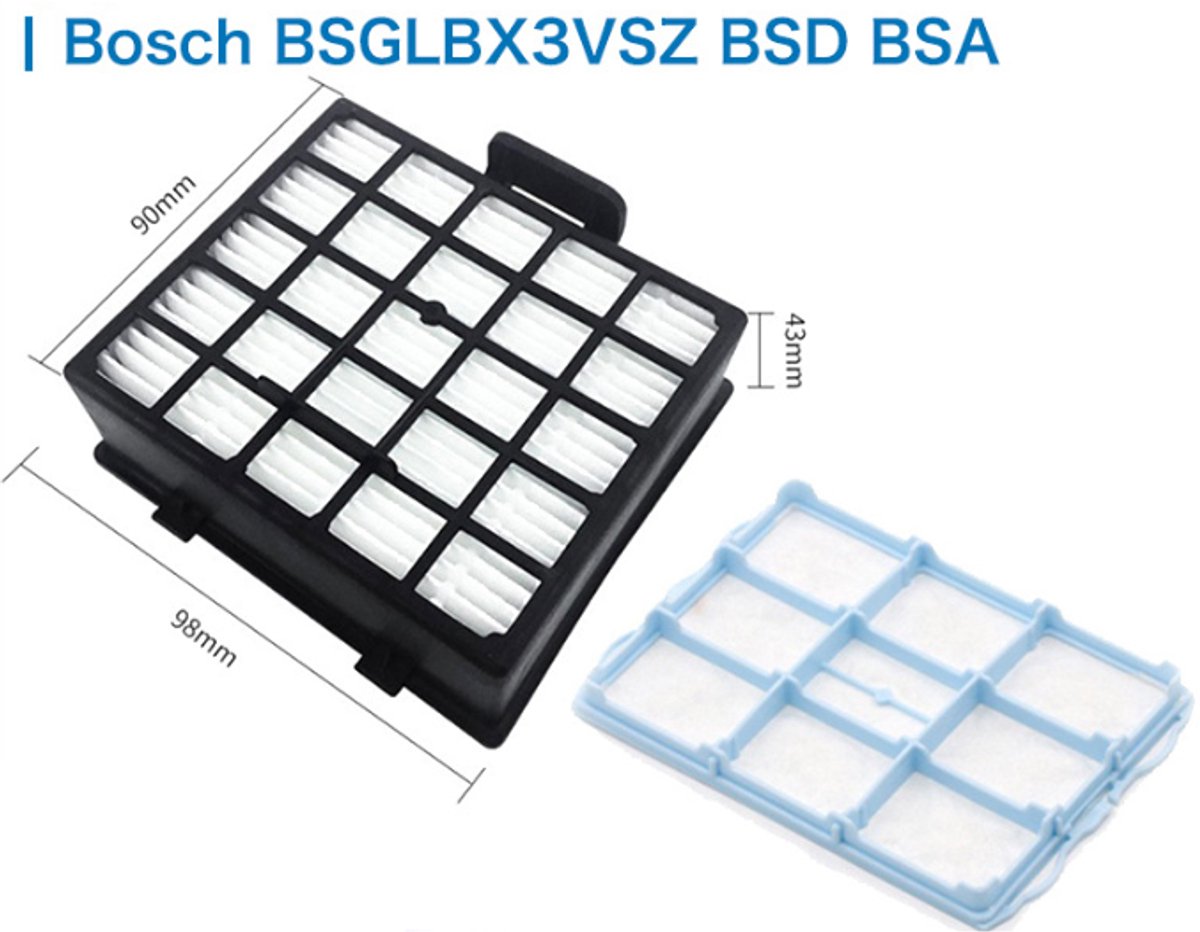 Geschikt voor Bosch Siemens stofzuigers BSGLBX3VSZ, BSD, BSA filters, HEPA-filters en accessoires.