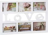Relaxdays fotolijst love - galerielijst voor 6 foto‘s - kunststof collagelijst - liefde - wit
