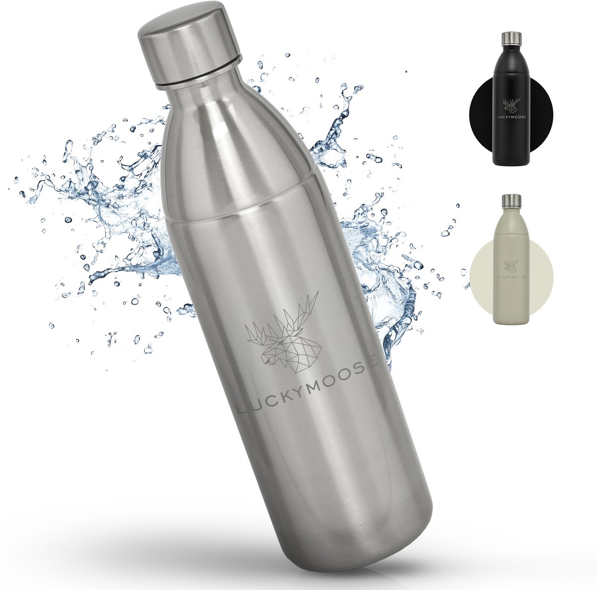 Luckymoose RVS Drinkfles 1,1L Infinity - Geschikt voor SodaStream Bruiswatertoestel - Waterfles voor Bruiswater Machine - Herbruikbaar - Zilver