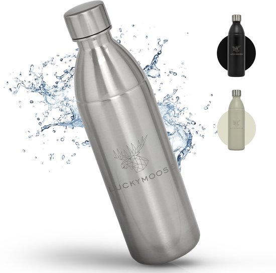 Luckymoose RVS Drinkfles 1,1L Infinity - Geschikt voor SodaStream Bruiswatertoestel - Waterfles voor Bruiswater Machine - Herbruikbaar - Zilver