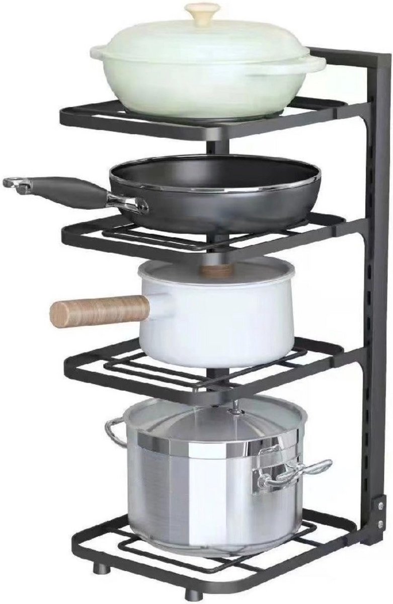 Verstelbaar Potten en Pannenrek 4-laags Staand - Ruimtebesparende Keuken Organizer